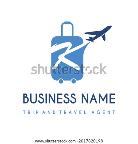 Initial Letter K with Suitcase Bag and Air Plane for Travel and Trip Agent Business Logo Idea. Recreation, Voyage, Vacation, Transport Service Company Logo Design Concept