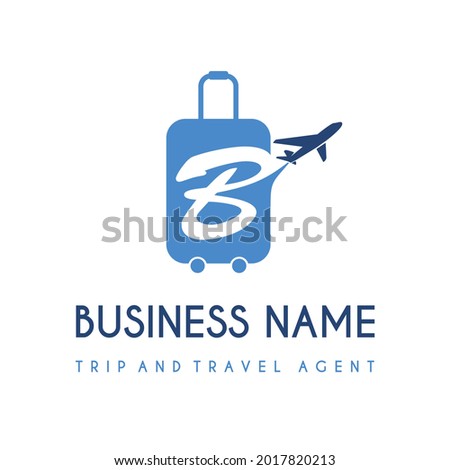 Initial Letter B with Suitcase Bag and Air Plane for Travel and Trip Agent Business Logo Idea. Recreation, Voyage, Vacation, Transport Service Company Logo Design Concept