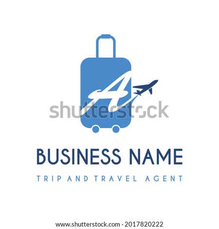 Initial Letter A with Suitcase Bag and Air Plane for Travel and Trip Agent Business Logo Idea. Recreation, Voyage, Vacation, Transport Service Company Logo Design Concept
