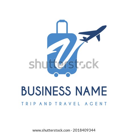 Initial Letter V with Suitcase Bag and Air Plane for Travel and Trip Agent Business Logo Idea. Recreation, Voyage, Vacation, Transport Service Company Logo Design Concept