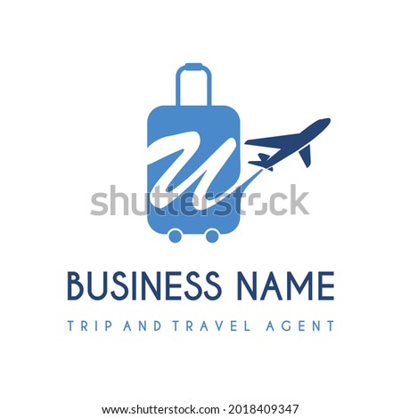 Initial Letter U with Suitcase Bag and Air Plane for Travel and Trip Agent Business Logo Idea. Recreation, Voyage, Vacation, Transport Service Company Logo Design Concept