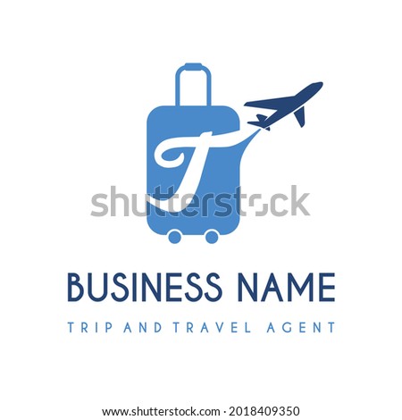 Initial Letter T with Suitcase Bag and Air Plane for Travel and Trip Agent Business Logo Idea. Recreation, Voyage, Vacation, Transport Service Company Logo Design Concept