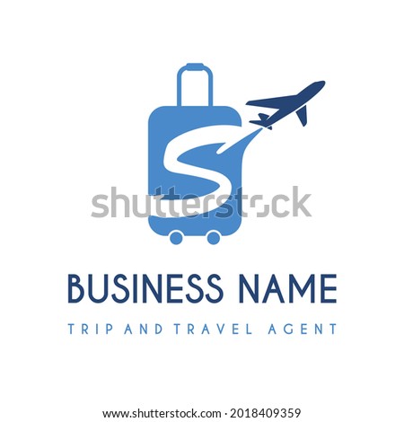 Initial Letter S with Suitcase Bag and Air Plane for Travel and Trip Agent Business Logo Idea. Recreation, Voyage, Vacation, Transport Service Company Logo Design Concept