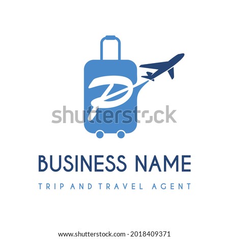 Initial Letter P with Suitcase Bag and Air Plane for Travel and Trip Agent Business Logo Idea. Recreation, Voyage, Vacation, Transport Service Company Logo Design Concept