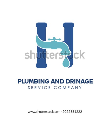 Initial Letter H for Modern Plumbing Drainage, Sanitation Home Repair, Maintenance Service Company Logo design Idea. Pipe Service Business Logo