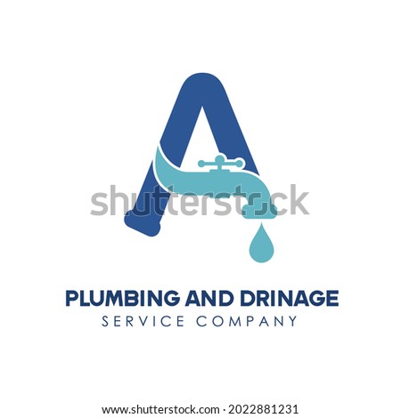 Initial Letter A for Modern Plumbing Drainage, Sanitation Home Repair, Maintenance Service Company Logo design Idea. Pipe Service Business Logo