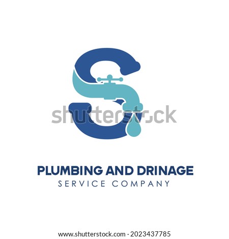 Initial Letter S for Modern Plumbing Drainage, Sanitation Home Repair, Maintenance Service Company Logo design Idea. Pipe Service Business Logo