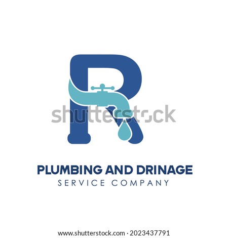 Initial Letter R for Modern Plumbing Drainage, Sanitation Home Repair, Maintenance Service Company Logo design Idea. Pipe Service Business Logo Stock foto © 