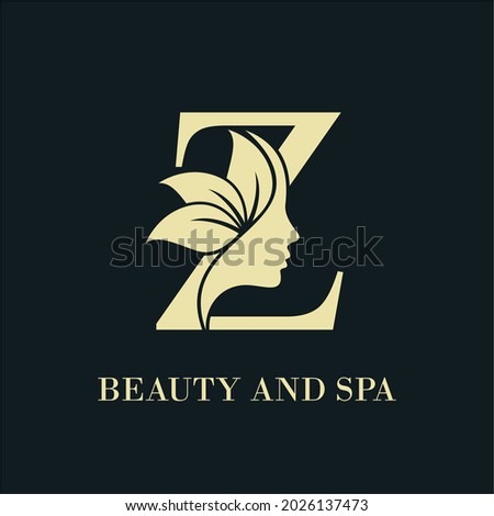 Initial Letter Z With Woman Female Face and Leaves for Beauty Spa Cosmetic Salon and natural Skin care Business Logo Concept Design