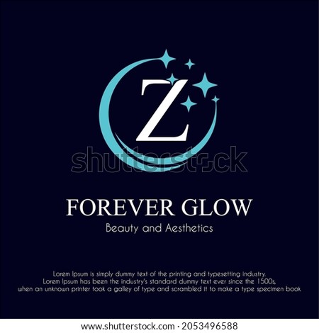 Initial Letter Z with Glowing Shine Sparkle for Clean, Beauty, Glowing Facial, Cosmetic, Aesthetic Service, Fashion Business Logo Concept Design