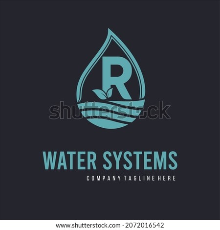 Initial R Letter  with water drop and leaf for water drainage, sanitation, purified, repair, cleanup, maintenance water system service company logo vector idea Stock foto © 