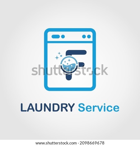 Initial F Letter with Bubble and shiny icon on the Laundry Machine for Laundry, Cloth Cleaning Washing Service Simple Minimalist Logo Template Idea