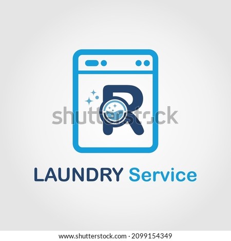 Initial R Letter with Bubble and shiny icon on the Laundry Machine for Laundry, Cloth Cleaning Washing Service Simple Minimalist Logo Template Idea Stock foto © 