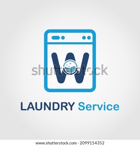 Initial W Letter with Bubble and shiny icon on the Laundry Machine for Laundry, Cloth Cleaning Washing Service Simple Minimalist Logo Template Idea