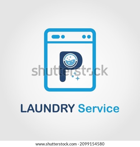 Initial P Letter with Bubble and shiny icon on the Laundry Machine for Laundry, Cloth Cleaning Washing Service Simple Minimalist Logo Template Idea