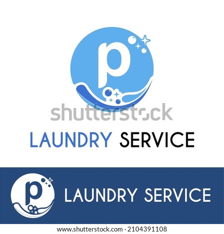 Initial p Letter with Bubble Splash Shine for Laundromat, Washing, Cleaning Service, housework, maid, Business logo idea