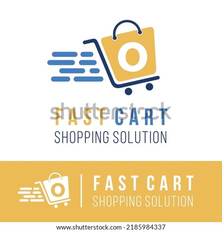 Initial o letter in trolley cart shopping logo with speed symbol for fast online shopping delivery logo concept	