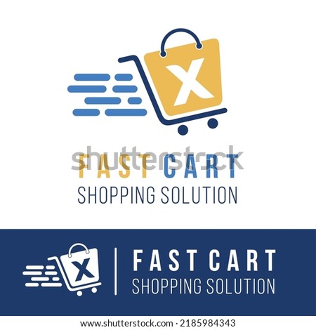 Initial x letter in trolley cart shopping logo with speed symbol for fast online shopping delivery logo concept	