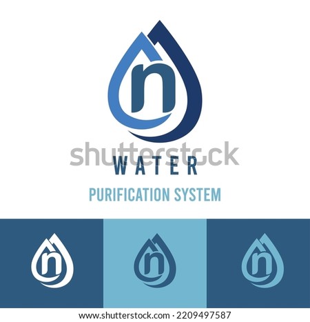 Initial n Letter with water drop icon for water purification system, natural cosmetic business logo idea	 Foto stock © 
