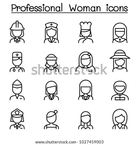 Professional woman icon in thin line style