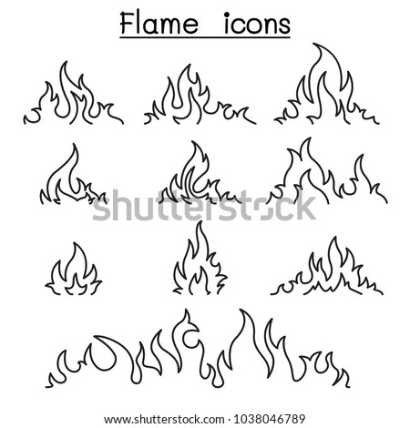 Fire & flames icon set in thin line style