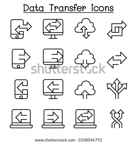 Computer Data Transfer icon set in thin line style