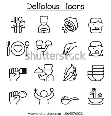 Delicious food icon set in thin line style