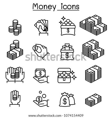 Money & Investment icon set in thin line style