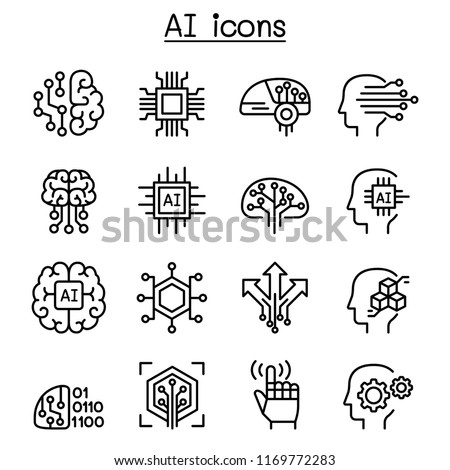 AI, Artificial intelligence icon set in thin line style