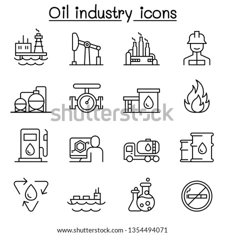 Oil industry icon set in thin line style