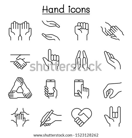 Hand icon set in thin line style