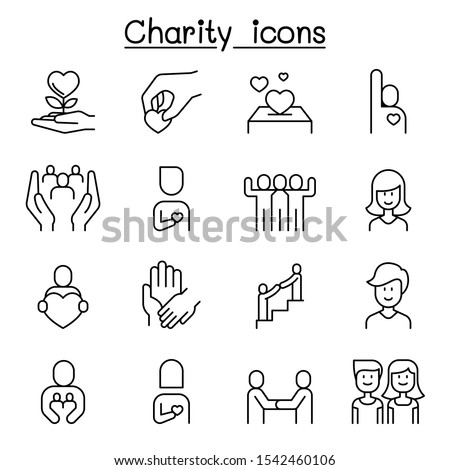Charity, Kindness, Friendship, care icon set in thin line style