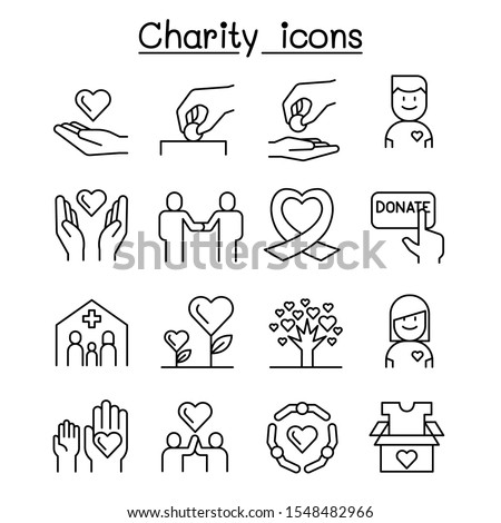 Charity, volunteer,sympathy an helping icon set in thin line style Foto d'archivio © 