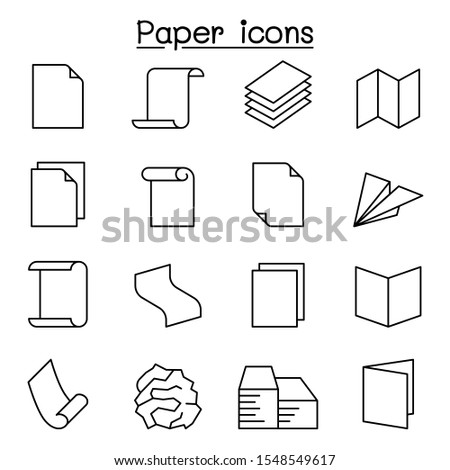 Paper & Document icon set in thin line style