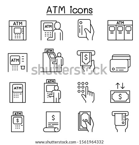 ATM icons set in thin line style