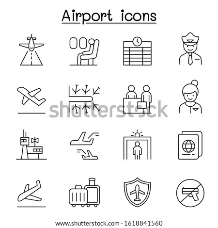 Airport, aviation icon set in thin line style