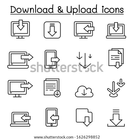 Download & Upload icons set in thin line style