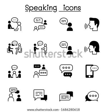 Talk, speech, discussion, dialog, speaking, chat, conference, meeting icon set vector illustration graphic design