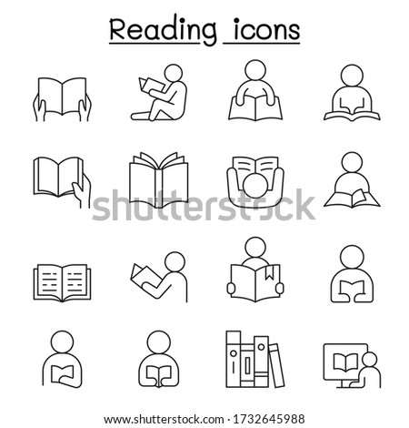 Reading icons set in thin line style