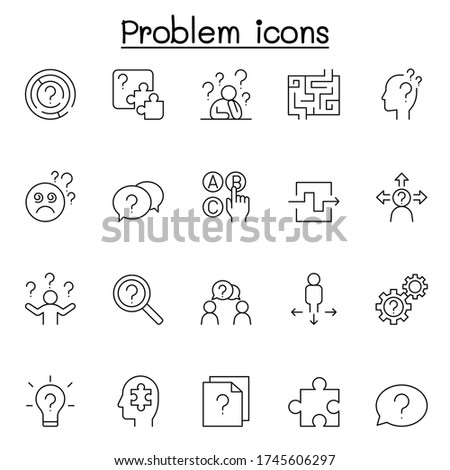 Problem & Question icons set in thin line style