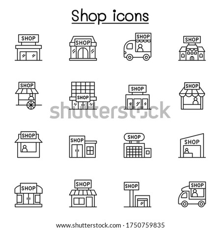 Set of shop line icons. contains such Icons as, supermarket, shopping mall, hypermarket, store and more.