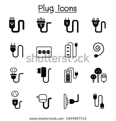 Plug, USB, cable, socket, port icon set vector illustration graphic design