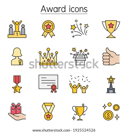 Award, Reward, Trophy color line icons