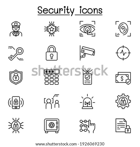 Security icons set in thin line style