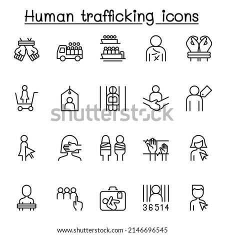 Human trafficking icon set in thin line style