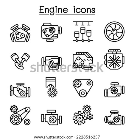 Engine icon set in thin line style