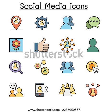 Social Media and Social network color line icon set
