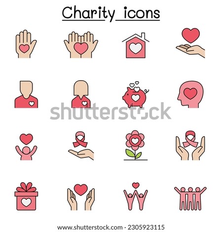 Charity and Donation color line icon set