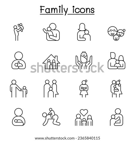 Family icon set in thin line style. ediatble stroke