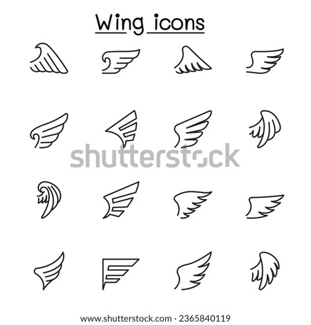 Wing icon set in thin line style. editable stroke 